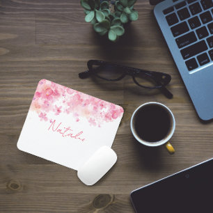 Watercolor floral pink name mouse pad