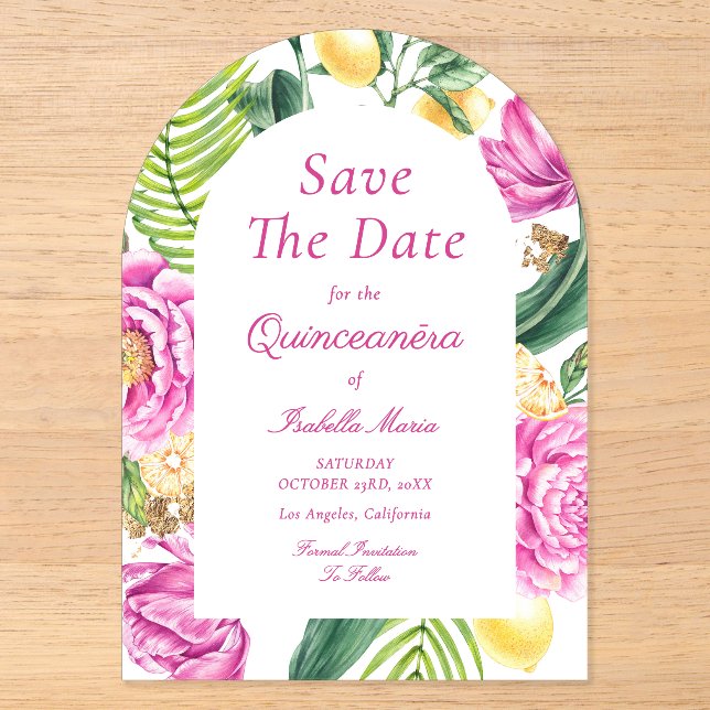 Watercolor Floral Pink Peonies Tulips Quinceañera Acrylic Invitations (Front)