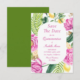 Watercolor Floral Pink Peonies Tulips Quinceañera Save The Date