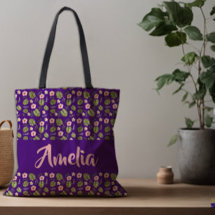 Watercolor floral pink purple pattern tote bag