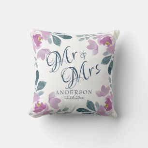 Watercolor Floral Pink & Purple Wedding Gift Throw Pillow