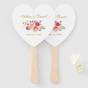 Watercolor Floral Pink Rose Blush Wedding Heart Hand Fan