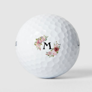 Watercolor Floral Pink Roses Monogram Golf Balls