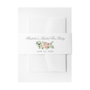 Watercolor Floral Pink Silver Bridal Tea Party Invitation Belly Band