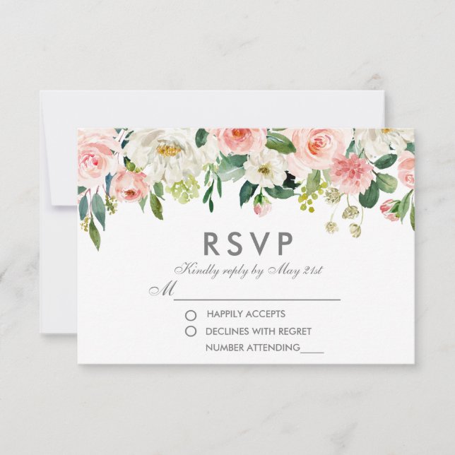 Watercolor Floral Pink Silver RSVP Wedding (Front)