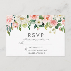 Watercolor Floral Pink Silver RSVP Wedding Card