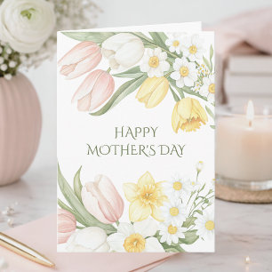 Watercolor Floral Pink Tulips Happy Mother's Day Card