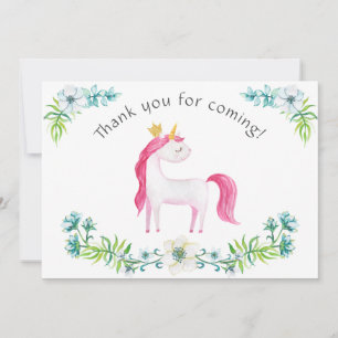 Watercolor Floral Pink Unicorn Thank You Card
