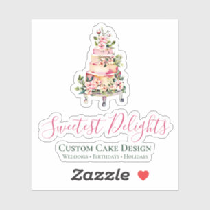 Watercolor Floral Pink Wedding Cake Bakery Logo