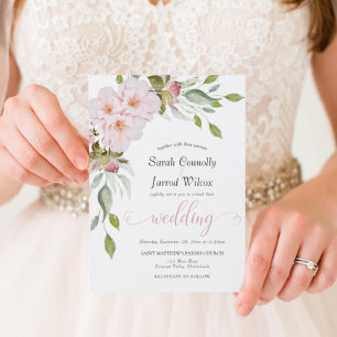 Watercolor Floral Pink Wedding Invitation