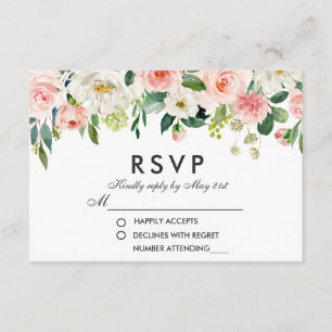 Watercolor Floral Pink White RSVP Wedding