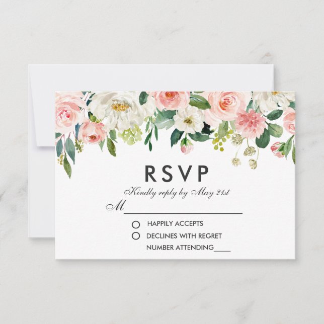 Watercolor Floral Pink White RSVP Wedding P (Front)