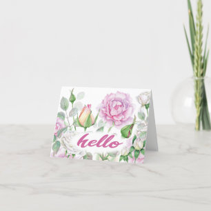 watercolor floral pinks hello card
