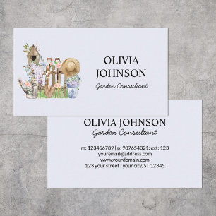 Watercolor Floral Plant Gardening Tools Business Card