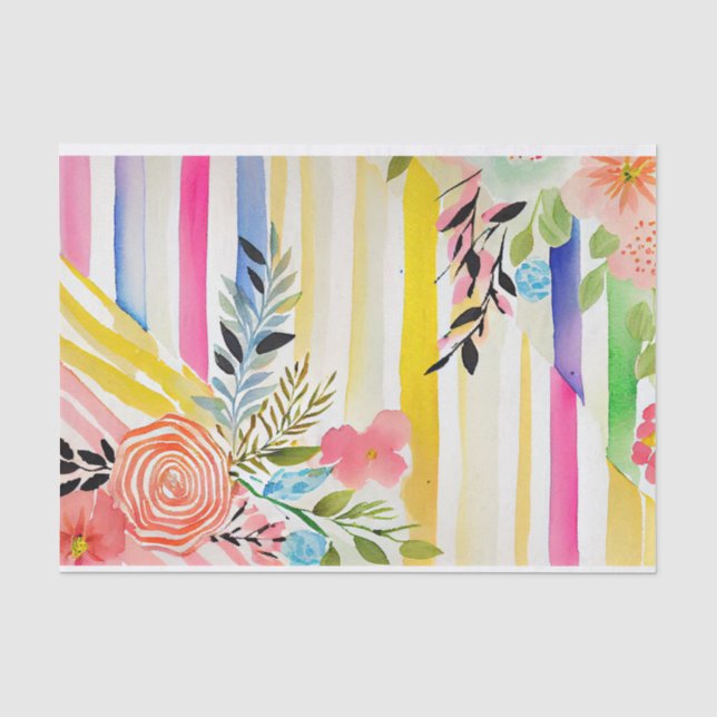 Watercolor Floral Playful Whimsical Pink Decoupage Tissue Paper (Front)