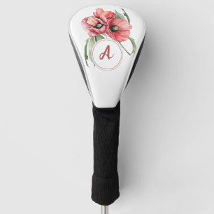 Watercolor Floral Poppy with Monogram Golf Head Cover