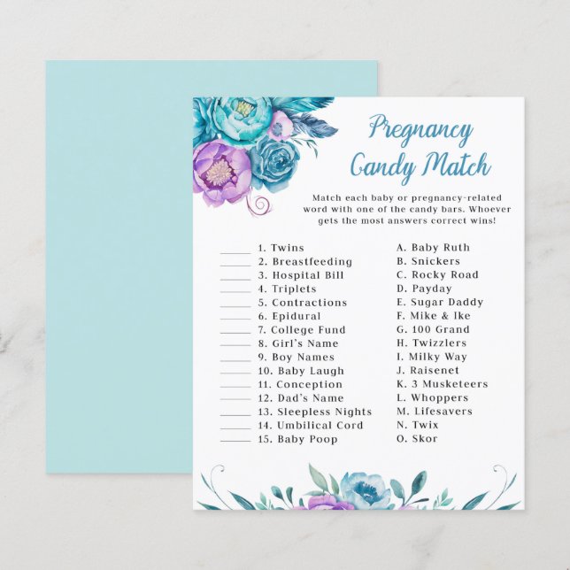Watercolor Floral Pregnancy Candy Match Game (Front/Back)