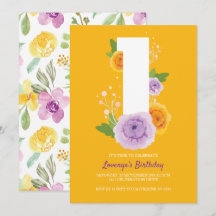 Watercolor Floral Pretty Kids 1st Birthday Party