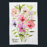 Watercolor Floral Pretty Wildflowers Personalized Kitchen Towel<br><div class="desc">This beautiful dish towel will brighten any kitchen. The design features a beautiful bouquet of watercolor wildflowers in shades of pink,  red,  purple,  blue,  and peach. There is space to personalize it with the name of the chef. Wonderful housewarming gift for anyone who likes to cook.</div>