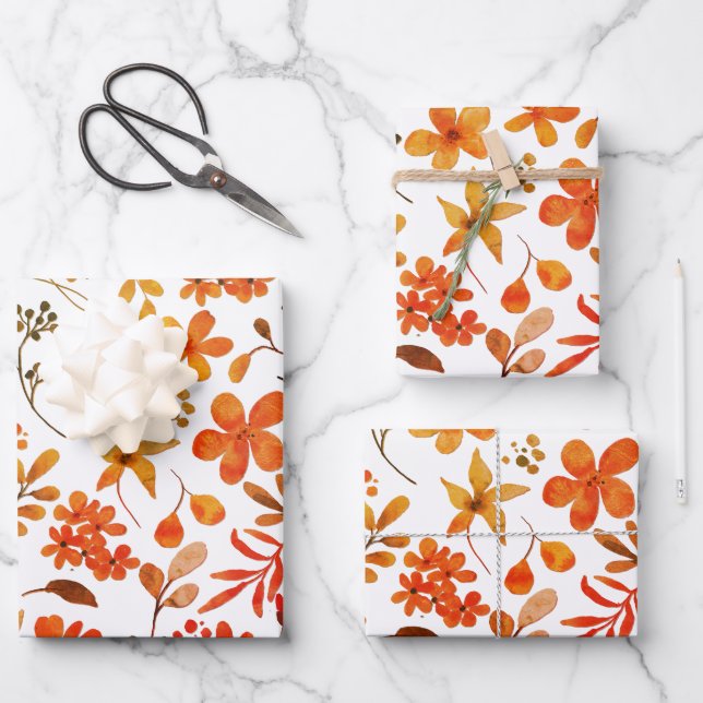Watercolor Floral Print  Wrapping Paper Sheet (Front)