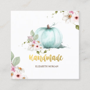 Watercolor Floral Pumpkin,Handmade  Square Business Card