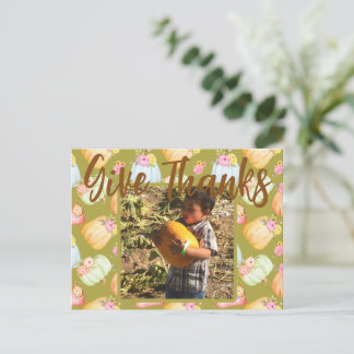 Watercolor Floral Pumpkins Photo Postcard