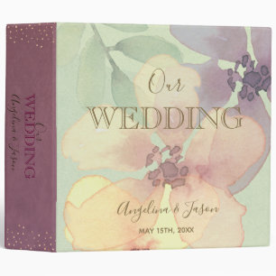 Watercolor Floral Purple and Green Wedding Album Binder