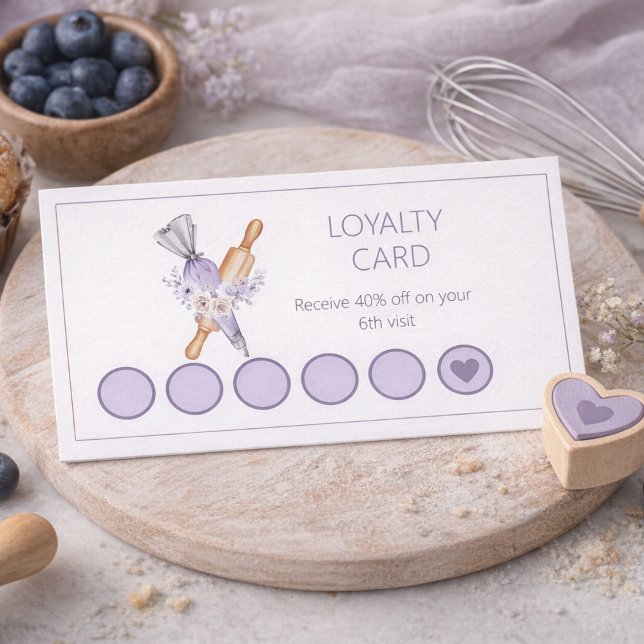 Watercolor Floral Purple Bakery  Loyalty Card (Creator Uploaded)