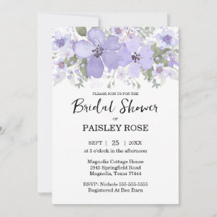 Watercolor Floral Purple Bridal Shower Invitation