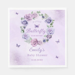 Watercolor Floral purple butterfly baby shower  Napkin