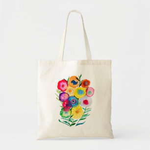 Watercolor floral purple lolly flowers tote bag
