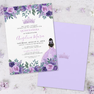 Watercolor Floral Purple Quinceanera Invitation