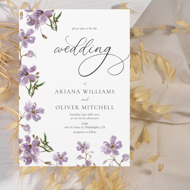 Watercolor Floral Purple Wedding Invitation (Creator Uploaded)