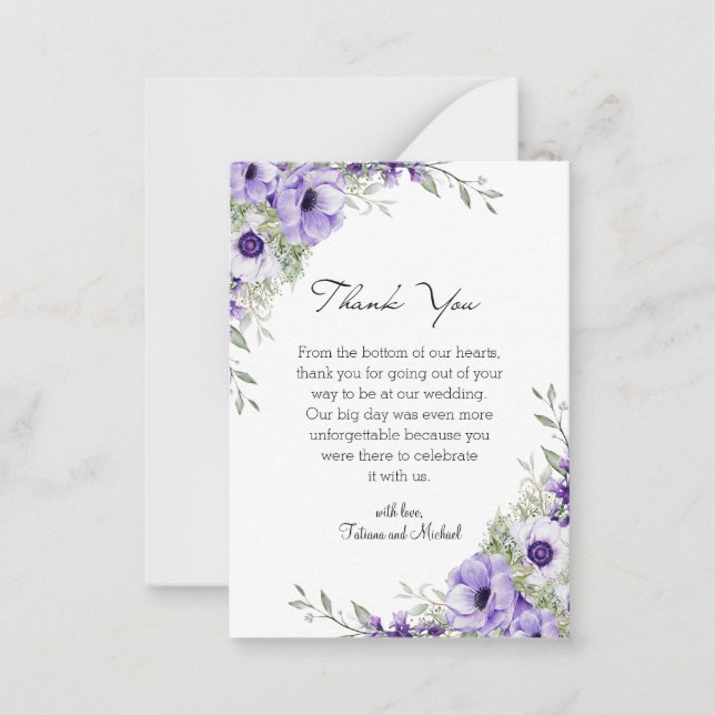 watercolor floral purple wedding thank you card (Front)