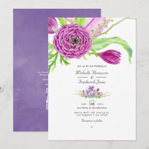 Watercolor Floral QR Code RSVP Spring Wedding Invitation