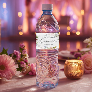 Watercolor Floral Quinceanera Water Bottle Label