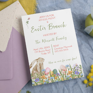 Watercolor Floral Rabbit Easter Brunch & Egg Hunt Invitation