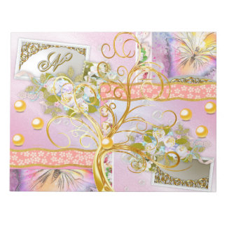 Watercolor Floral Rainbow Butterfly Gold Tree Pear Notepad