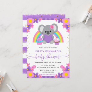 Watercolor Floral Rainbow Koala Baby Shower Invitation