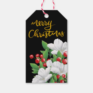 Watercolor Floral Red Berries Merry Christmas Gift Tags