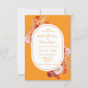 watercolor floral red orange chic wedding  invitation