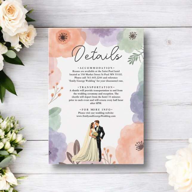 Watercolor Floral Romantic Couple Elegant Wedding Enclosure Card (Creator Uploaded)