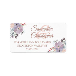 Watercolor Floral Rose Gold Wedding Return Address Label