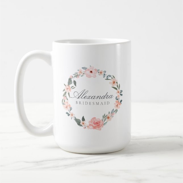 Watercolor Floral Rose & Sage Greenery Wreath Coffee Mug (Left)