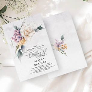  Watercolor Floral Rose White Purple Texture Invitation