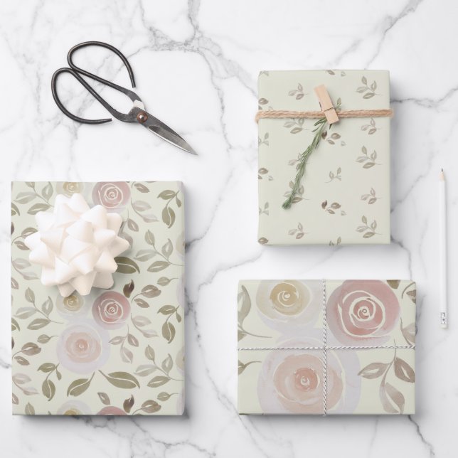 Watercolor Floral Rose Wrapping Paper Sheet (Front)
