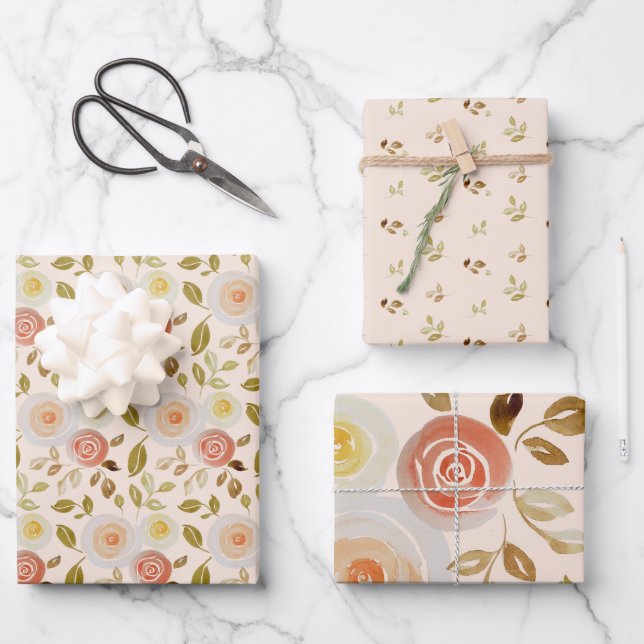 Watercolor Floral Rose Wrapping Paper Sheet (Front)