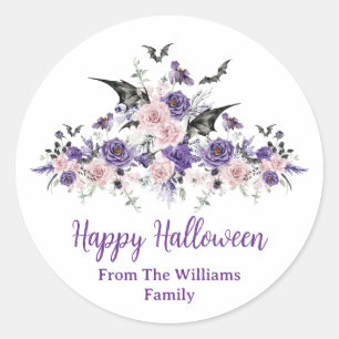 watercolor floral roses happy halloween party classic round sticker