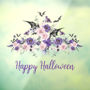 watercolor floral roses happy halloween spooky window cling