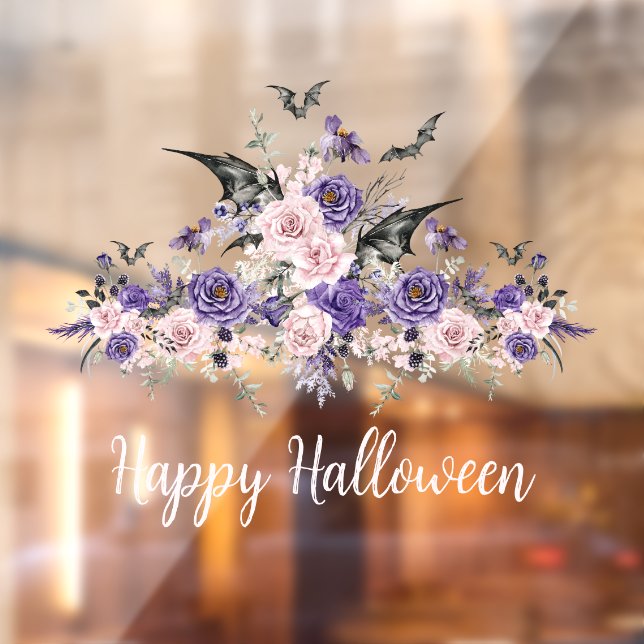 watercolor floral roses happy halloween stylish window cling (Sheet 2)